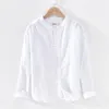 Chemises décontractées pour hommes Chemise blanche pour hommes en coton et lin Tissu naturel Respirant Col montant Simple Coupe régulière Basique Hauts à manches longues