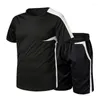 Herrspårar Summer Tracksuit Striped Male Sports Suit T-shirt Shorts 2 Piece Set Casual Short-Sleeved Tops Sport Gym Fitness Outfits