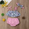 Наборы одежды 0-24 м маленькие девочки летние 3pcs одежда наборы фламингон