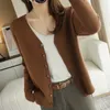 Spring Autumn V-hals stickad Cardigan Women's Loose Large Size Thin tröja All-Match Jacket Pure Color Basic Small Cardigan 220909