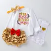 Ensembles de vêtements Lettres pour bébés à manches longues Triangle Romper 0-24M Bébé Filles Couleur Solide Bow-Noeud Short et chaussettes Couverture avec couvre-chef