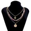 Charking Golk Gold Multi Layer Trendy Pink Stone Natural Stone Charme Colar de Charme para Mulheres Girl Bohemia Collar Jewelry