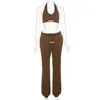 Women's Two Piece Pants Solid Set Women Sweatsuits Sexy Halter Crop Top And Long Matching Sets Sports Tracksuit Workout Stretchy Outfits