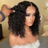 Krótki bob kręcone ludzkie włosy peruki dla czarnych kobiet Brazylijskie Remy 13x1 T woda głęboka fala koronka