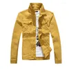 Men's Jackets 2022 Men's Autumn Denim Jacket Youth Slim-Fit Long-Sleeved Yellow Washed