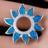 Pendant Necklaces KONGMOON Sunflower Ocean Blue Fire Opal Circle CZ Silver Plated Jewelry For Women Necklace
