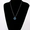 Pendant Necklaces KONGMOON Sunflower Ocean Blue Fire Opal Circle CZ Silver Plated Jewelry For Women Necklace