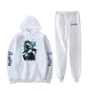 Herrtröjor herrtröjor manga blå exorcist tröja unisex två bit set hoodie jogger pant hajujuk streetwear anime