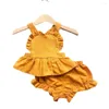 Ensembles de vêtements Bayby Clothes2022 Summer Born Baby Girls Vêtements Lettre Body Top PP Shorts Bandeau Tenues Ensemble 3-18 mois