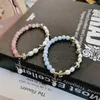 Strand Korean Sweet Girls Party Jewelry Charm Armband Pink Blue Crystal Imitation Pearl For Women Gift Pulseira