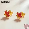 Stud Earrings WOSTU 925 Sterling Silver AutumnScarecrow Leaf Pumpkin Ear Buckles Simple For Women Fine Jewelry6556320