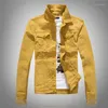 Men's Jackets 2022 Men's Autumn Denim Jacket Youth Slim-Fit Long-Sleeved Yellow Washed