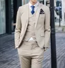 New Fashion Beige Slim Fit Groom Tuxedos Notch Lapel Groomsmen Mens Wedding Dress Excellent Man 3 Piece Suit Jacket Pants Vest