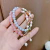 Strand Korean Sweet Girls Party Jewelry Charm Bracelets Pink Blue Crystal Perla de imitación para mujeres Regalos Pulseira