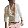 Men's Casual Shirts Cotton Linen Men Shirt Long Sleeve Summer Style Hawaiian Sexy Slim Fit Clothes Arrival C01