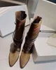 Femmes de luxe Marants Bottes rétro fille Bout pointu talon bas moyenne haute botte en cuir haute vache mercerisée en daim 35-41 avec boîte