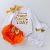 Ensembles de vêtements Lettres pour bébés à manches longues Triangle Romper 0-24M Bébé Filles Couleur Solide Bow-Noeud Short et chaussettes Couverture avec couvre-chef