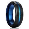 Wedding Rings Fashion 8mm Men's Double Groove Beveled Stainless Steel Ring Black Brushed Inlay Zircon Band Jewelry Gift