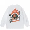 T-shirts pour hommes Hip Hop Streetwear Fire Flame Globe Chemise graphique Vintage Impression Harajuku T-shirt 2022 Automne Hommes Coton T-shirt à manches longues