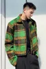 Men's Wool Blends IEFB men's autumn winter Woolen Plaid short jacket vintage fashion Lapel zipped coat long sleeve colorblocked clothing 220909