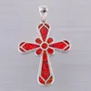 Anhänger Halsketten KONGMOON Keltisches Kreuz Roter Feueropal versilberter Schmuck für Damen Halskette