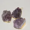 Collane con ciondolo Cristallo viola grezzo Pietra Druzy naturale 2022 Creazione di gioielli da donna Grande placcatura con castone in oro Gemma di quarzo Grande grappolo grezzo