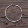 Anklets 1 rad CZ Stone Tennis Cherry Anklet Trendy Jewelry for Women Bling Iced Out Cubic Zirconia Beach Foot Chain Armband