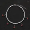 Anklets 1 rad CZ Stone Tennis Cherry Anklet Trendy Jewelry for Women Bling Iced Out Cubic Zirconia Beach Foot Chain Armband