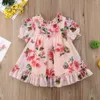 Flickakl￤nningar blommor tyll prinsessan kl￤nning barn baby blommor puff ￤rm br￶llop fest t￤vling chidlren sundress