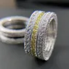 Hip Hop Anneaux De Mariage De Luxe Bijoux Princesse Coupe Jaune Topaze CZ Diamant 925 En Argent Sterling À La Main Partie Éternité Femmes Bague De Fiançailles Pour Amant Cadeau