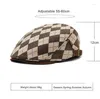 Berets Men Women Plaid Cotton Sboy Hat Flat Cap Adjustable Beret With Visor Sun Cabbie Unisex
