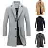 Mélanges de laine pour hommes Automne Hiver Mode Manteaux en laine pour hommes Couleur unie Simple boutonnage Revers Long manteau Veste Pardessus décontracté Plus la taille 5 couleurs 220909