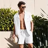 Men's Tracksuits 2022 Summer Men Sets Fashion Casual Solid Color Button Shirt Lace Up Shorts Set Two Piece Suit Daily Office Brand Male