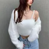 Women's Knits V Neck White Cropped Cardigan Y2k Mohair Sweater 2022 Spring Two Piece Sets Sueters Mujer Oversized Knit Black Coat Fur