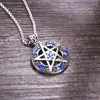 Hanger kettingen mode pentagram ronde holle ketting heren dames blauwe steen ingelegde viking rune accessoires feest sieraden