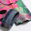 Men's Jeans Men Colored Doodle Painted Denim Streetwear Punk Stretch Print Pants Buttons Holes Ripped Slim Pencil Trousers Arydt8u