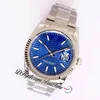 EWF Just 126234 A3235 Automatic Unisex Watch Mens Ladies 36mm Bright Blue Fluted Dial Stick Markers OysterSteel Bracelet Super Edition Same Series Card Puretime C3