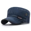 Berets Classic Vintage Military Caps Flat Top Heren verstelbare cap Universal Retro gewassen katoen mannelijk honkbal vaste zonbescherming