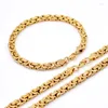 Necklace Earrings Set AMUMIU Mens Gold Color Chain Stainless Steel Bracelet Flat Byzantine Fashion Necklaces Women Punk Party HTZ091A