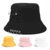 Berets Personality Punk Five Rings Pin Fisherman Hat Male Iron Ring Basin Female Spring And Summer Simple Solid Color Sun Caps