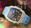 Popular mens digital number dial watch stopwatch 43mm wood grain fiber case rubber belt Trend Outdoor Chronograph Quartz Battery wristwatch Orologio di Lusso