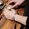 Bracelet Thai Argent Couleur Feuille De Lotus Auspicieux Nuage Coeur Meridian Bracelet En Relief Hommes Et Femmes Ajustement À La Main Rétro Bracelets