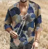 Men's T Shirts Men's Chest Tie Corner Sleeve T-Shirt Printed Shirt