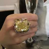 Большое коктейльное вечеринка цитрин-кристаллическое кольцо женщины Gemstone Циркон бриллиант Блин Белый золотой Цвет Пятницы Размеры 6-10231C