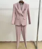 Женские костюмы Blazers Office Ladies Женский брюшные брюки Красный розовый бизнес классические двухбортные кнопки девять брюк-брюк Установите два часа формальные костюмы T101