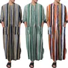 Casual shirts heren heren mannen jubba thobe moslim kaftan Arabische shirt gestreepte gewaden losse zakken met lange mouwen Saoedi -Arabië gewaad