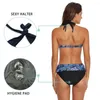 Damen-Bademode, Damen-Strandanzug, blauer und schwarzer Neckholder-Bikini, eleganter Sommer-Strandmode mit Blumenmuster, 2-teiliger Vintage-Anzug im böhmischen Stil