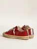 Sapatos sujos camurça tênis designer luxuoso Italiano Vintage Red escuro com couro prateado de couro metálico V-Star Ltd