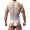 Sous-vêtements Sexy pour hommes, T-shirts sans manches en maille transparente, débardeur, Boxer, short, ensemble de sous-vêtements, Lingerie ou vêtements pour hommes