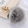 Real Rabbit Fur Ball charms Key Rings Soft Lovely Gold Metal Key Chains Pom Poms Plush Keychain Car Keyring Bag Earrings Accessories new